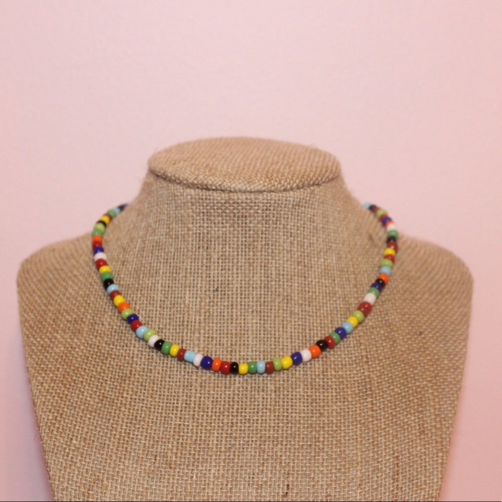 Rainbow seed bead VSCO beaded choker necklace